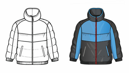 Stylish winter puffer jacket design template showcases modern outerwear for fashion and apparel designers