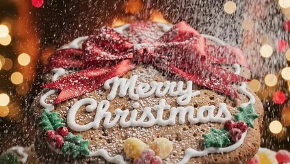 A Christmas event greeting card featuring red bows in a gingerbread cookie theme, crafted with a festive, warm, and visually appealing aesthetic suitable for premium greeting cards and gift cards. - Powered by Adobe