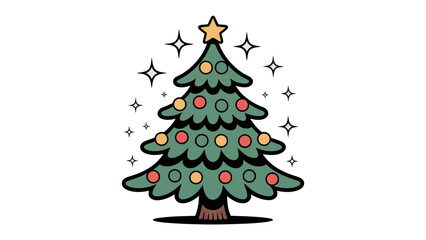 Festive Christmas Tree: Decorated Christmas tree adorned with ornaments, sparkles, and a star, capturing the holiday spirit in its joyful presence.