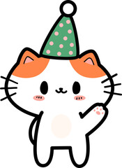 Cute cartoon cat wearing party hat, Kitty with party hat for kids new year celebration