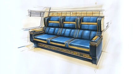 Naklejka premium Hand drawn concept sketch illustrates luxurious passenger transport seating design