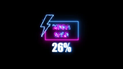 Neon Mega Sale 26 Percent Discount Lightning Bolt Graphic twenty six percent