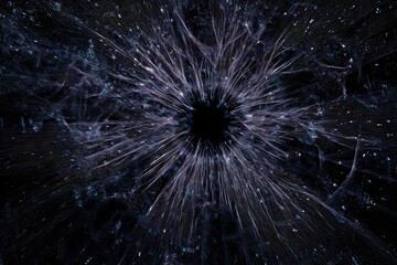 Dark, abstract energy burst radiates outward from a central void against a black background.