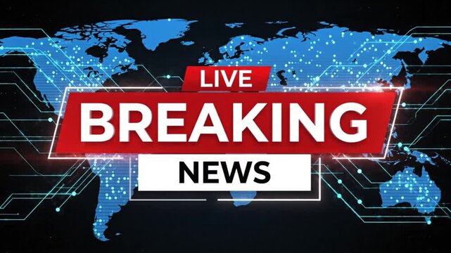 Urgent breaking news alert with a global map background for fast-paced coverage and up-to-the-minute reports worldwide