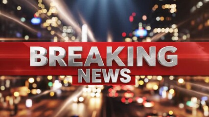 Breaking news flash over a vibrant city at night, perfect for news reports, urgent updates and developing stories that are captivating and important