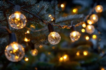 Christmas tree adorned with beautifully illuminated string lights creates a warm and festive atmosphere in a cozy home setting