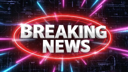 Urgent breaking news intro with vibrant neon lights for broadcast media, online news channels, and digital journalism to grab attention fast