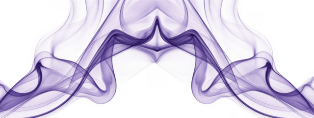 Symmetrical purple smoke wisps forming abstract shapes against black isolated on a transparent background 1