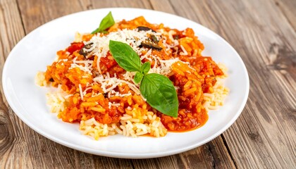 Delicious Spaghetti Bolognese with Fresh Basil and Parmesan.