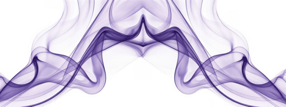 Symmetrical purple smoke wisps forming abstract shapes against black isolated on a transparent background 1