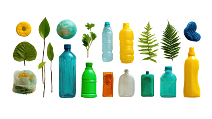 Set of isolated plastic water bottles with blue liquid