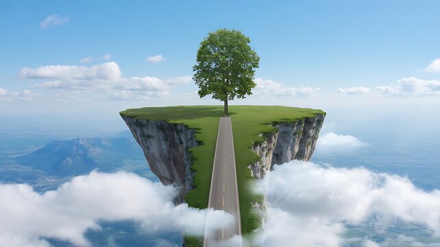 Fantasy floating island with natural tree floating island