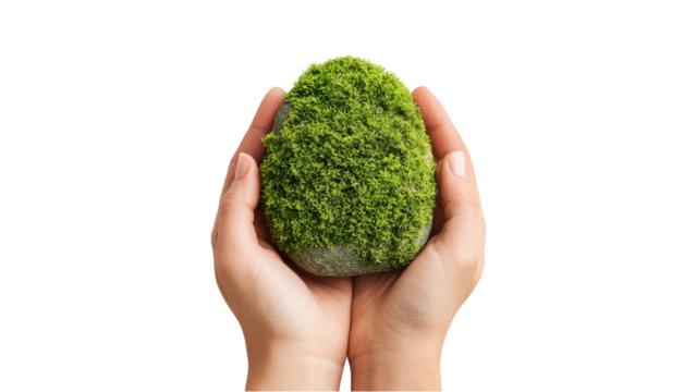 Moss Covered Stone in Hands - Earth Day