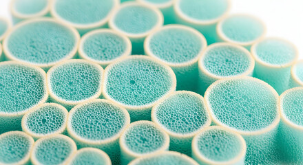 Close-Up of Turquoise Candy Buttons Pattern – Vibrant Pastel Sweets Macro Photography