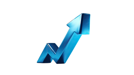 Blue arrow on white background symbolizing business growth and success in a 3D stock market graph illustration