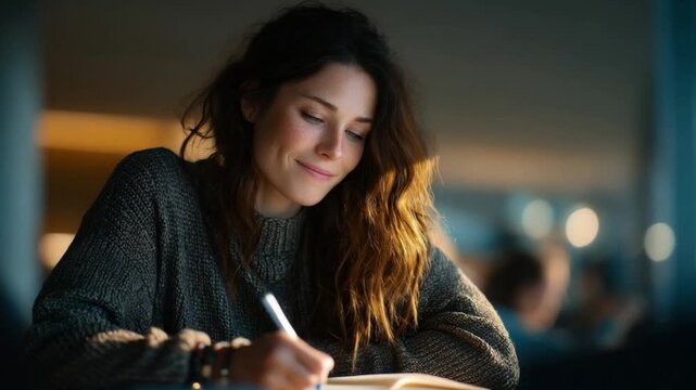 Female University Student Writing Ideas in Diary