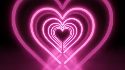 Repeating pink neon hearts glow against black, with soft reflection - Powered by Adobe