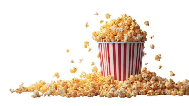  Movie theater buttered popcorn in a red box, bucket, and glass container isolated on white