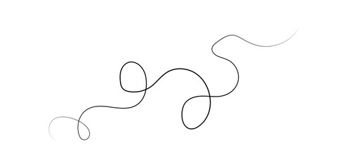 A single strand of dark, curly human hair isolated on a white background, showcasing its intricate texture and form.