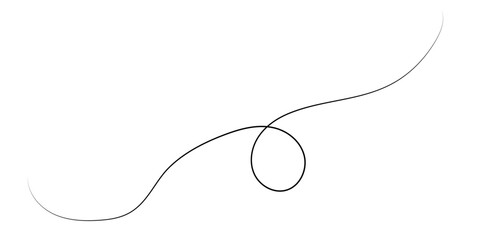 Minimalist drawing of a flowing dark line with a small circular loop against a bright white backdrop.