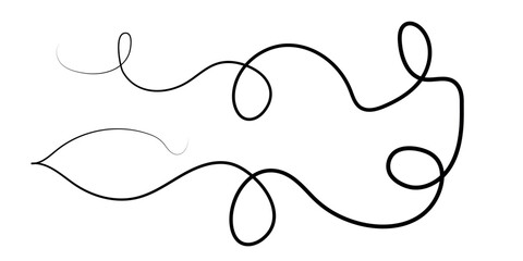 Abstract black and white wavy lines with decorative curls and loops on a clean background.