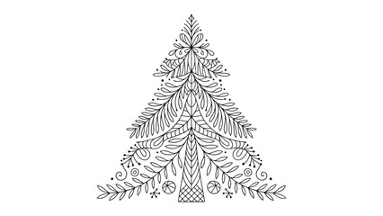 Decorative Tree Illustration: An intricately designed illustration of a Christmas tree, decorated with delicate floral and ornamental patterns, creating a sense of elegance and seasonal charm.