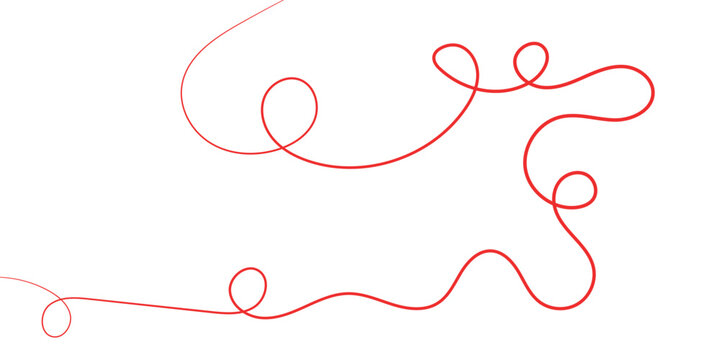 A thin red line creating a series of intricate loops and curves on a clean white background.