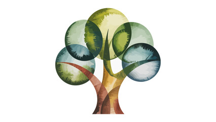 Abstract Tree Illustration: A unique watercolor illustration of a tree featuring overlapping circles of different shades of green as its leaves, and a trunk with warm earthy tones.