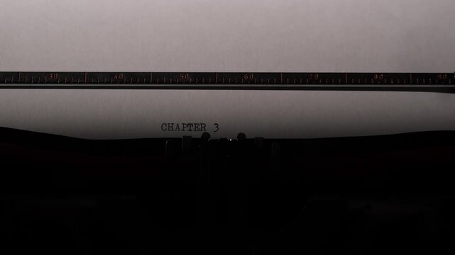 Vintage typewriter typing chapter 3 onto a sheet of white paper, creating a retro scene symbolizing storytelling, literature, and the creative writing process