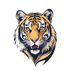 Striking Tiger Head Illustration with Detailed Stripes and Intense Gaze.