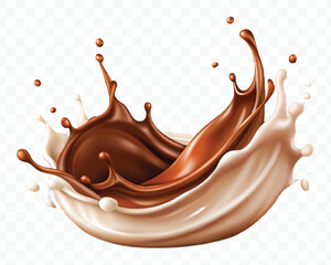 abstract 3d liquid chocolate with cream milk splash in different style isolated on transparent background	