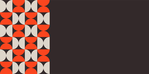 Abstract creative background, web banner. Abstract geometric shapes composition. Color figures from semicircles background. Orange and gray shapes on brown background. Vector color illustration in fla