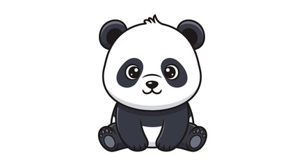 Cute cartoon baby panda character sitting, front view, isolated.