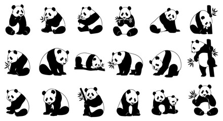 Panda bear cartoon illustrations collection with bamboo on white © GDOthoi02