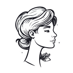 Elegant Woman Portrait with Floral Detail Minimalist Line Art.