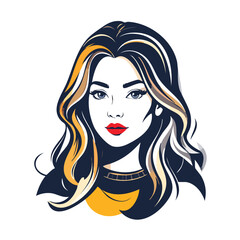 Stylish Woman Portrait with Wavy Hair and Red Lips.