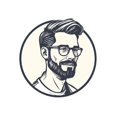 Stylish Man with Beard and Glasses in Circular Frame Illustration.
