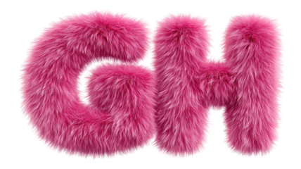 pink fluffy textured letter GH created from soft fur material,isolated on white background for playful decorative design and creative typography projects