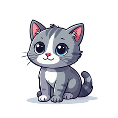 Adorable Gray Kitten with Big Eyes Cartoon Illustration.