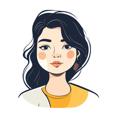 Stylized portrait illustration of a beautiful young woman with dark hair.