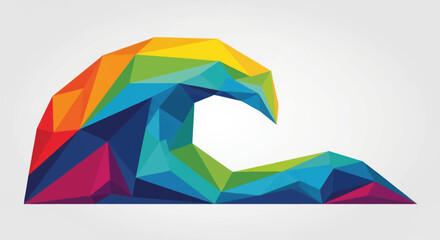 Abstract geometric rainbow wave illustration against white background