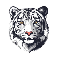 Detailed White Tiger Head Portrait with Striking Yellow Eyes.