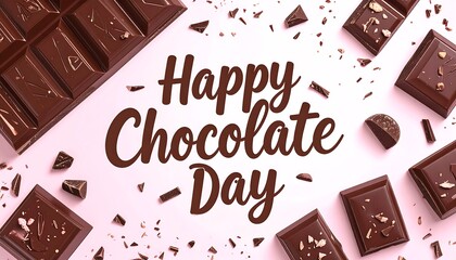 Happy Chocolate Day Celebration with Delicious Chocolate Pieces and Greetings.