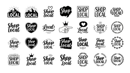 Black and White Shop Local Bundle: 24+ Hand-Drawn Typography SVG Collection for Small Business, Rustic Farmhouse Decals & Print-on-Demand