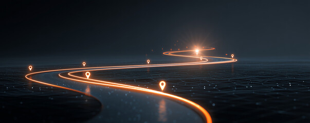 A glowing path with checkpoints, a concept for a business roadmap, customer journey, or project milestones © Enrique