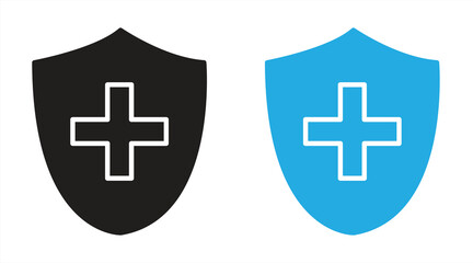 The shield icon with a cross symbolizes health protection, immune system defense, and overall safety. Vector illustration