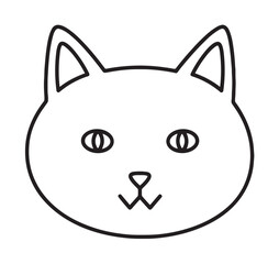 Obraz premium Simple black line art icon of a cat's head with pointed ears and stylized eyes, representing a domestic pet or feline character in a minimalist graphic illustration style