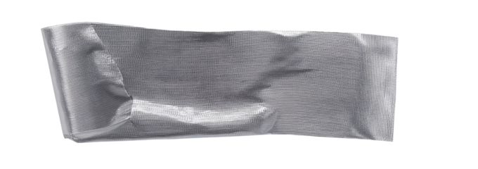 silver duct tape strip on white background.