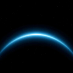 Fototapeta premium Abstract digital background with a deep black backdrop and a smooth neon-blue curved glow. Vintage film grain, analog-inspired diffusion, retro cyber aesthetic.