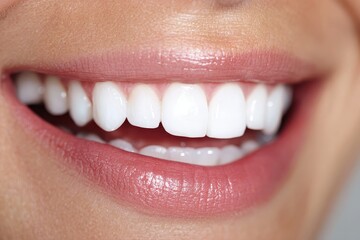 Obraz premium Beautiful woman with healthy pearly white teeth smiling brightly during a sunny day in a casual setting showcasing confidence and oral hygiene